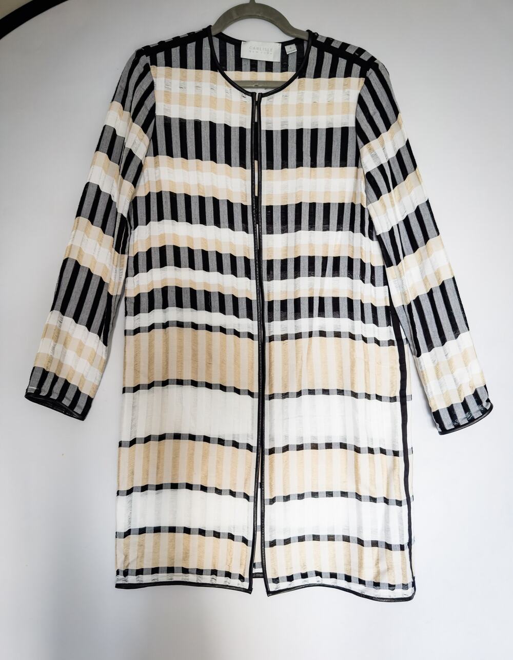 Carlisle New York Open-Front Collarless Topper Coat with Faux-Leather Trim Sz 6